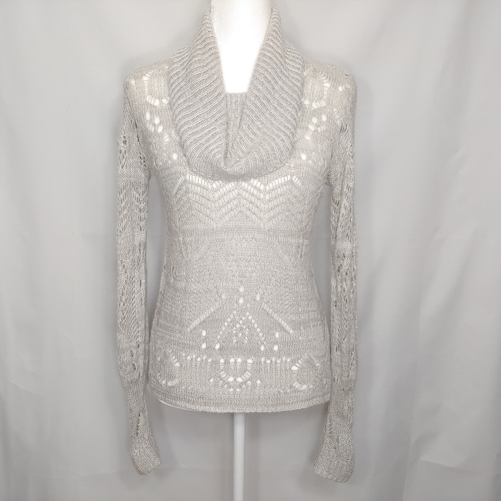$$_sold_$$_ Maurices sweater S grey silver sheer hi low
